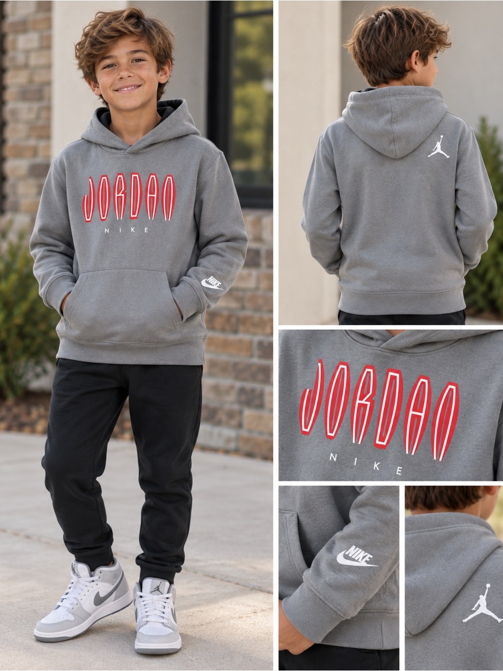 Nike Jordan Boys Medium Gray Pullover Hoodie NWT